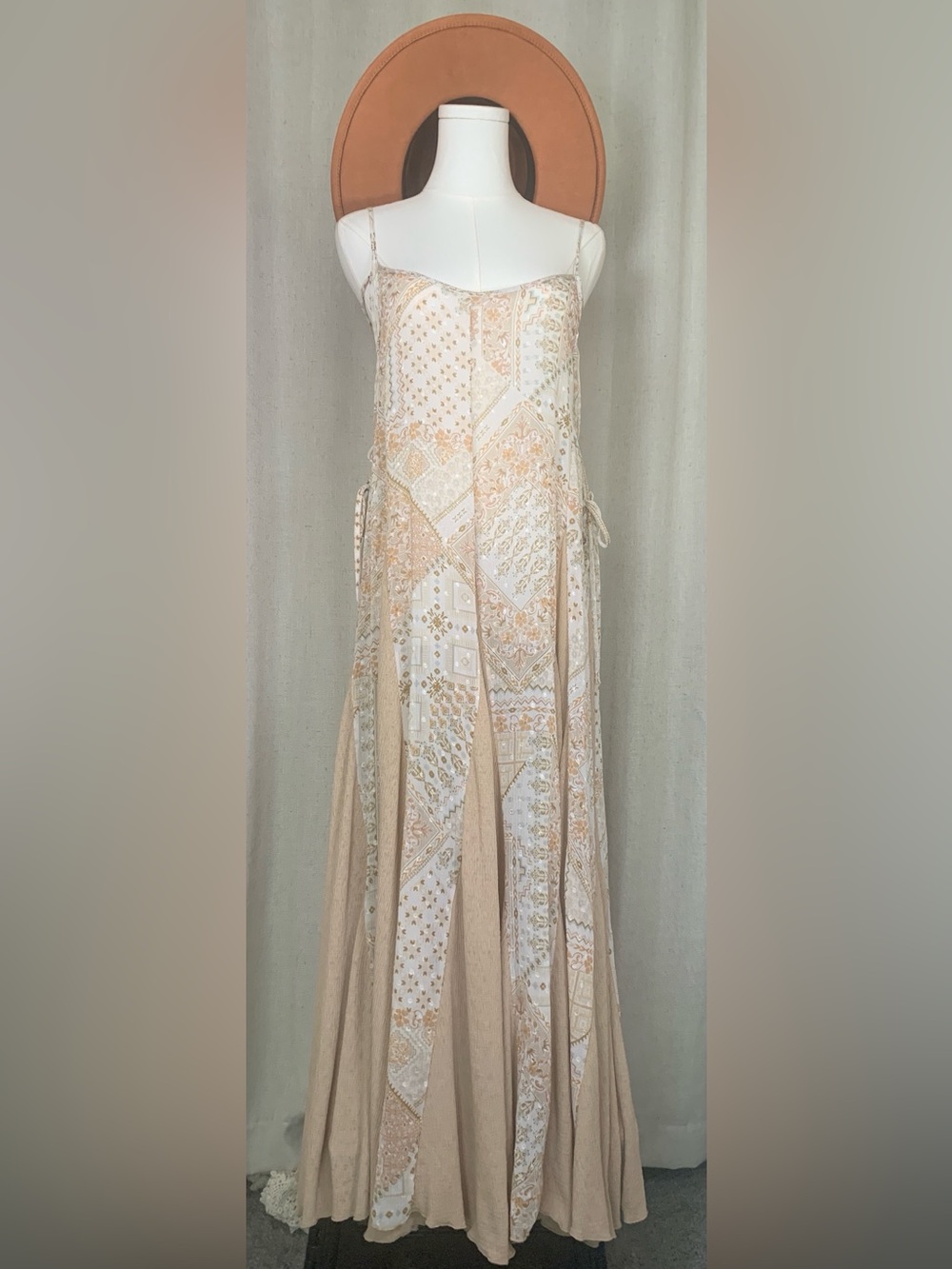 Wisteria Lane Patchwork Boho Maxi Dress | Lace-Up Back Flowy Festival Dres